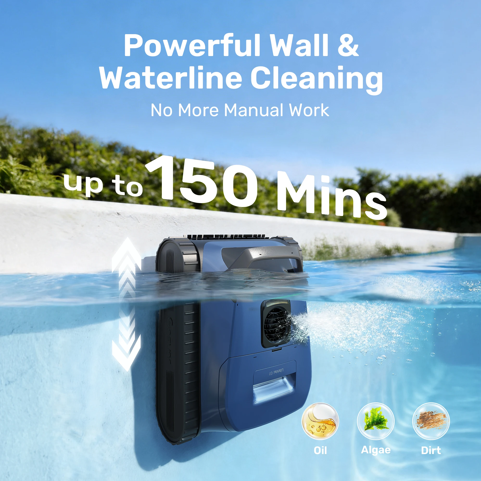 Gosvor LiteVac G1 Robotic Pool Cleaner, 2026 New Upgrade, Smart Navigation & APP Control, Wall Waterline & Shallow Pool Cleaning, Max 200 Mins Runtime, Ultra Fine Filter, Lightweight 15.2 lbs, Suitable for Inground Pools Up to 2153 sq.ft view 4