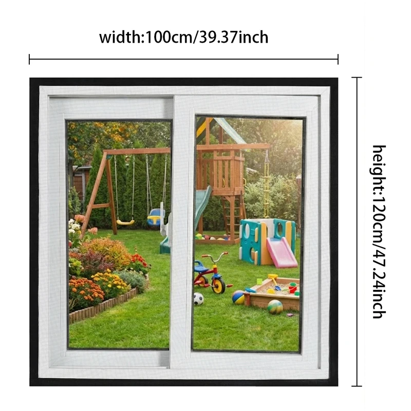 Black Window Screen Mesh Kit, 200+ Sizes, Hook & Loop Install, Fine Anti-Mosquito Net, Removable & Reusable for Home