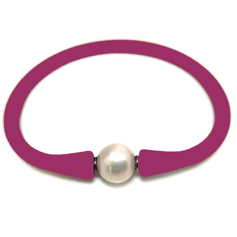 7.5 inches 10-11mm Natural Round Pearl Berry Rubber Silicone Bracelet