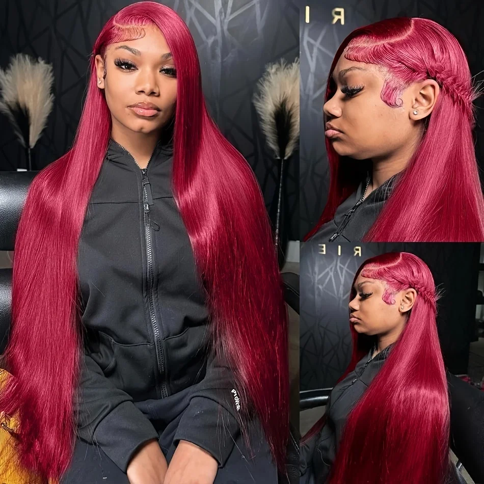 

99J Burgundy Red Glueless Wig 13x6 Lace Front Human Hair Wigs Colored Straight 13x4 HD Lace Frontal For Black Women 220 Density