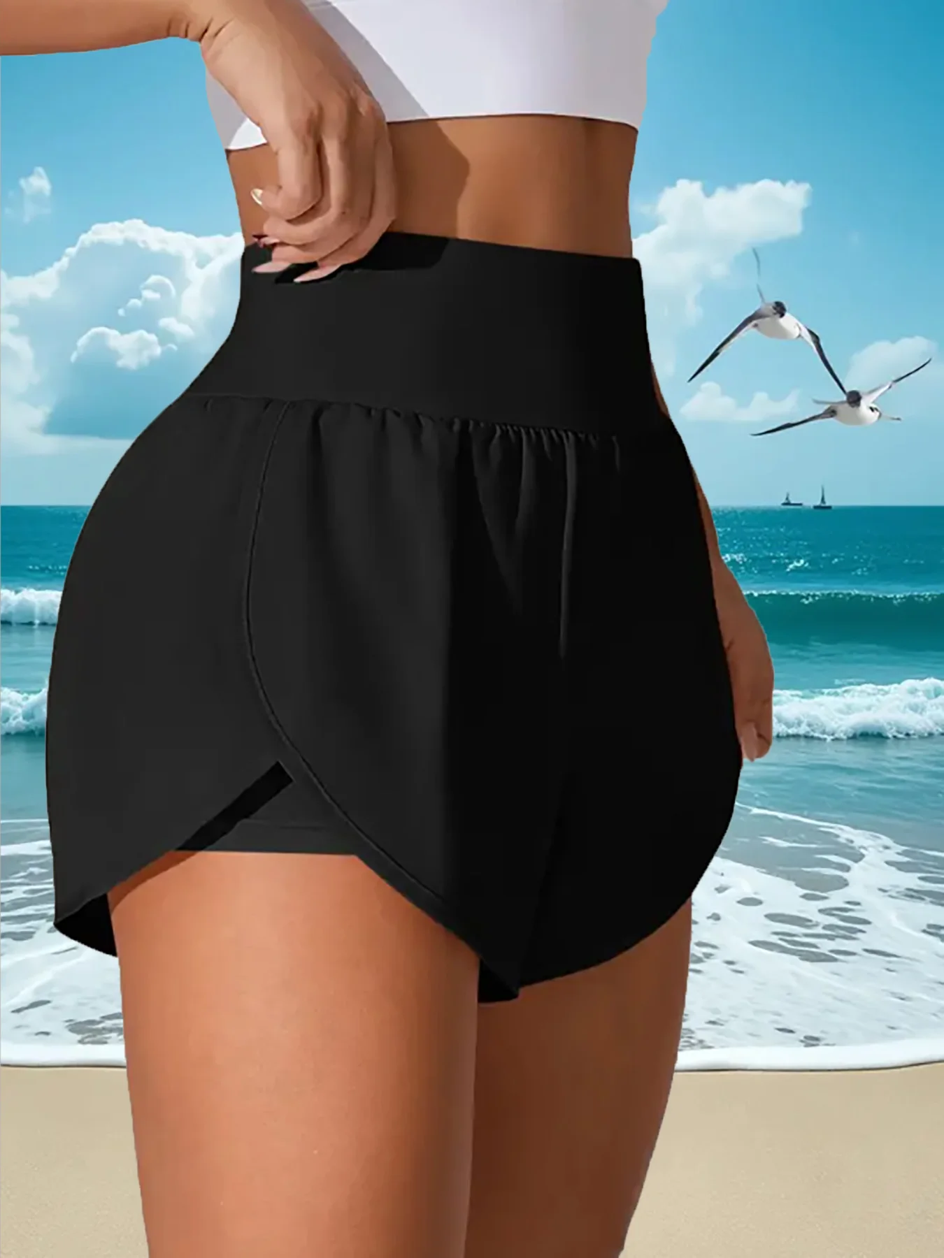 女性のスポーツストレッチショーツハイウエストパンツアクティブウェア夏ランニングテニスレギンスインナー露出防止ショーツ高弾性