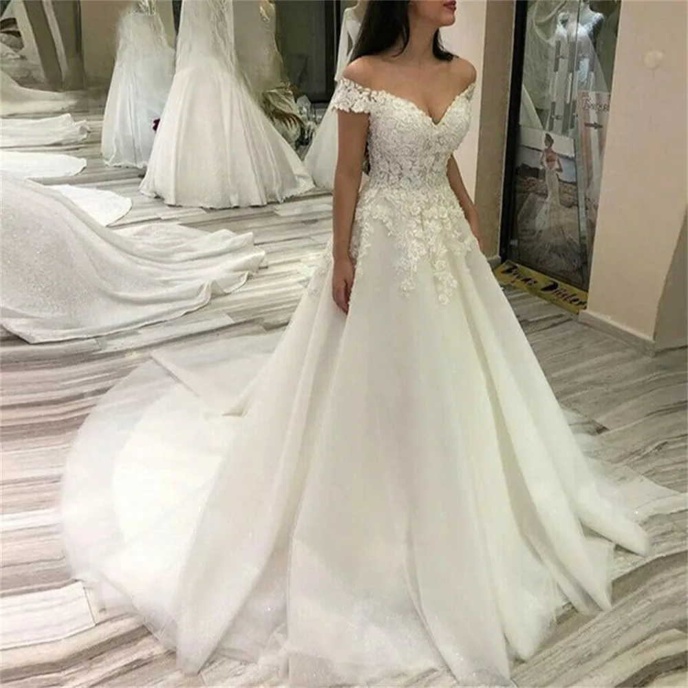 Boho Sweetheart A-Line Wedding Dresses Off Shoulder Sleeveless Appliques Bridal Gowns Backless Lace Vestidos De Novia