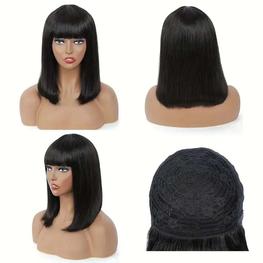 3x1 HD Lace Bob Wig with Bangs Human Hair 200% Density Glueless Short Natural Black Wear and Go Wigs for Women Beginner Friendly