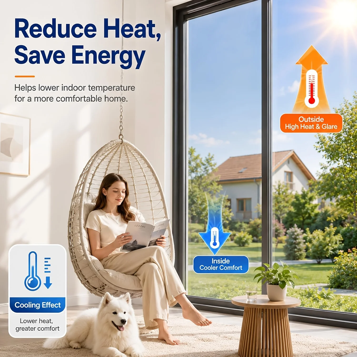 One Way Mirror Privacy Window Film Heat Control Anti Glare Static Cling for Home Office Glass Door