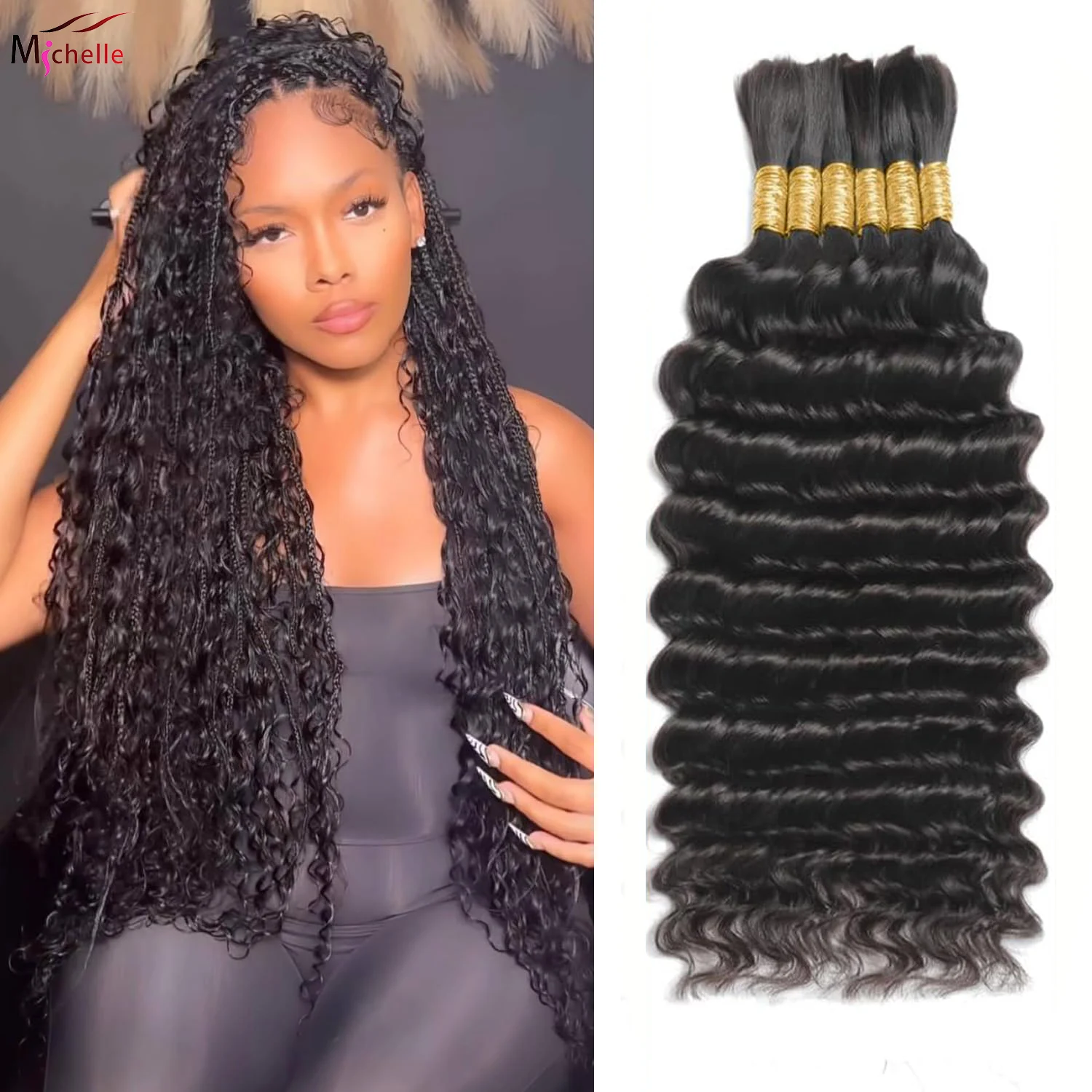 

Human Braiding Hair for Braids 50g/Pack Deep Wave Human Hair Curly Boho Hair for Bulk Braiding Hair Wet and Wavy Natural color