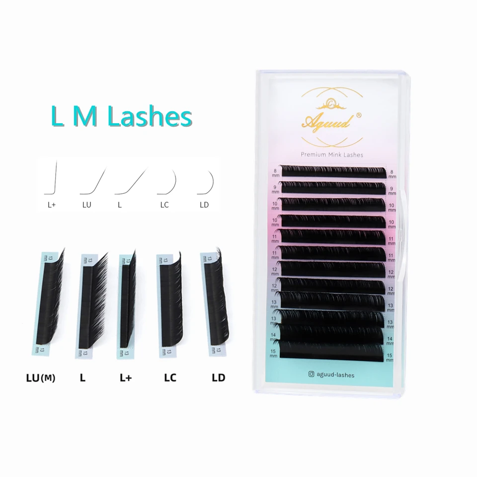 AGUUD L M Curl Individual Lashes Eyelash Extensions L/L+/LC/LD/LU(M) Curl Natural Soft L Shaped False Mink Lash Extension Makeup