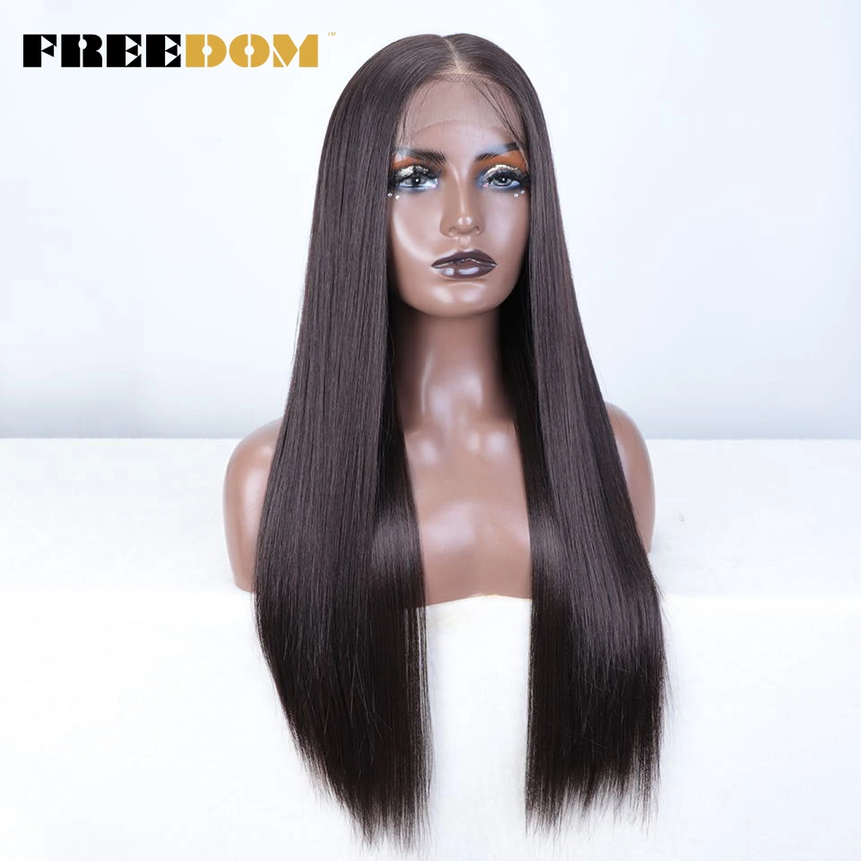 FREEDOM Synthetic Lace Front Wigs For Women Long Straight 30 Inch 13x7 Full Lace Front Wig Free Part Ombre Brown Cosplay Wigs