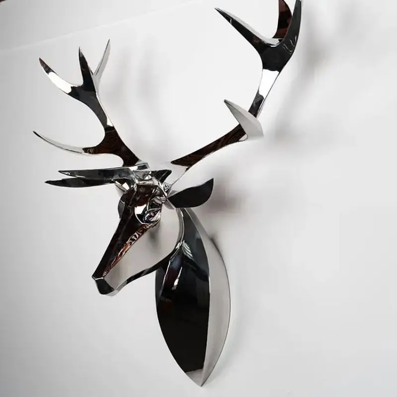 Custom Outdoor Garden Home Decoration Geometric Modern Three Dimensional Style Metal Crafts Stainless Steel Deer Head Sculpture