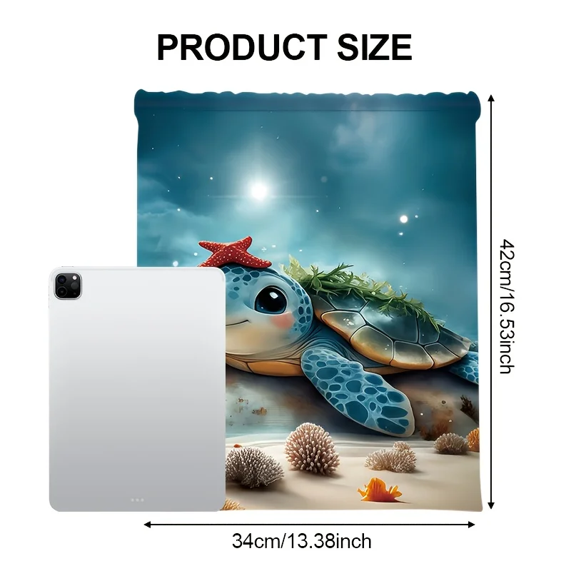 1PcsSea Turtle Drawstring Backpack - Cute Ocean Theme Sports Gym Sackpack for Shopping, Travel & Hiking