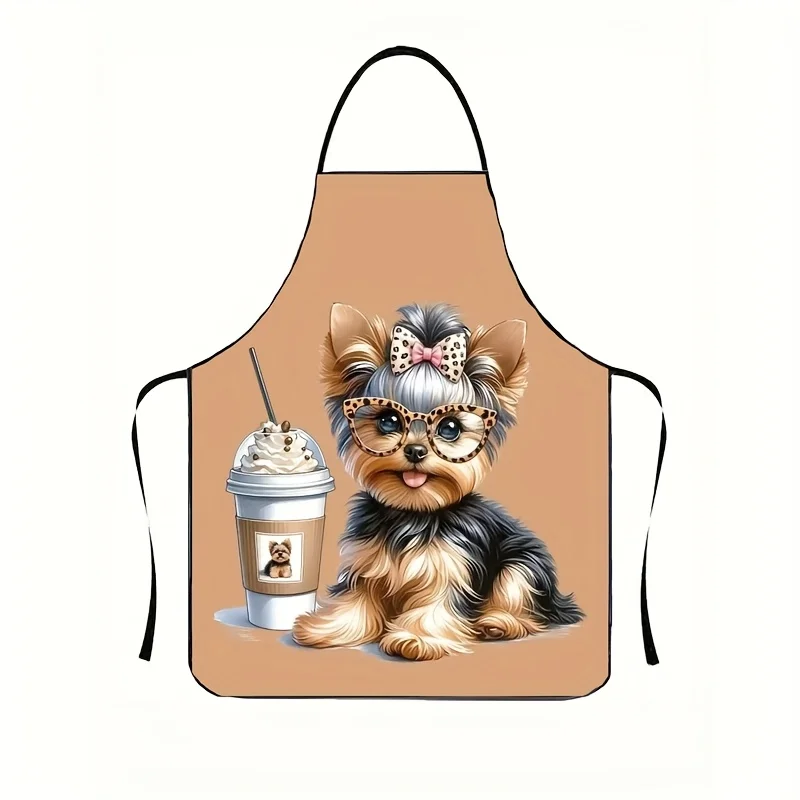 1 Piece of Cute Puppy Milk Tea Retro Design Apron, Unisex, S