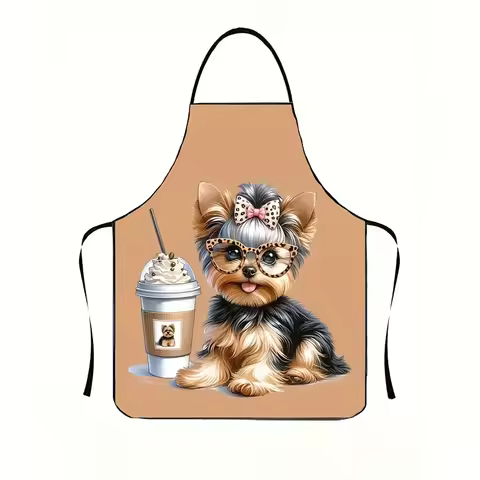 1 Piece of Cute Puppy Milk Tea Retro Design Apron, Unisex, Suitable for Crafts, Baking, Painting, Cleaning, Cooking, Chef, Waiter, Cafe, and Barbecue Shop Aprons, 21.7&times; 28.7inch , Perfect Holiday Gift Idea for Family and Friends