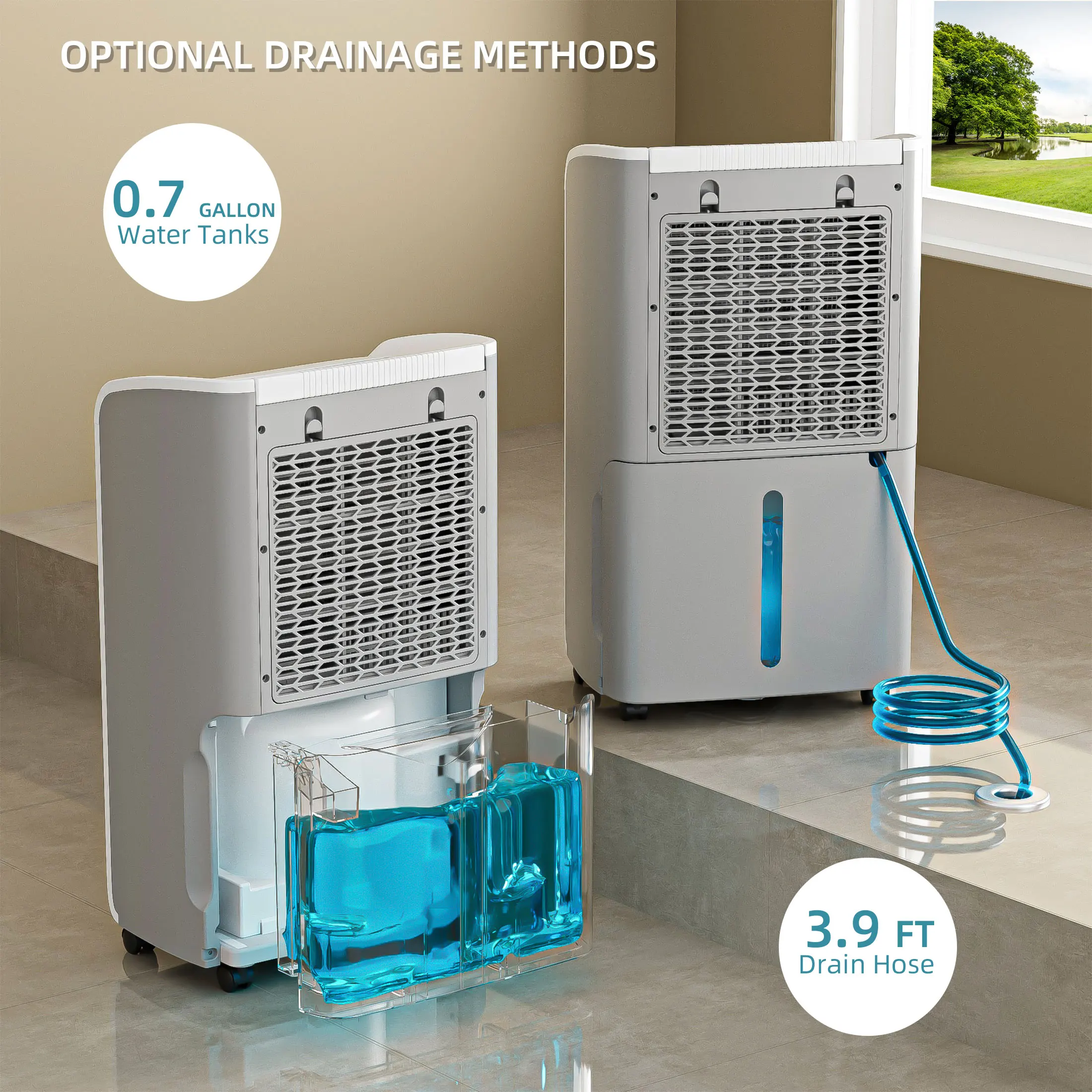 AIRPLUS 50 Pints Dehumidifier for Home, with Auto Shut off, Drain Hose, Reusable Filter Humidity Control for Bedroom, Bathroom