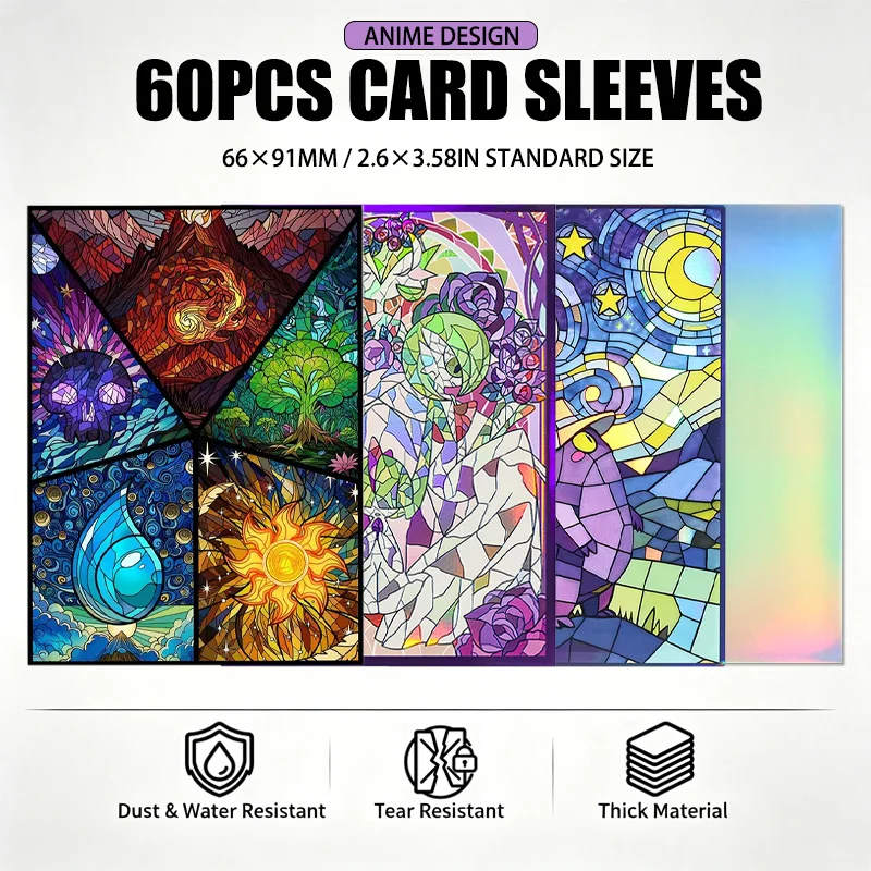 60PCS 66x91mm Holographic Shattered Glass Card Sleeves Laser Card Protector for PTCG TCG Trading Game Cards Collectors