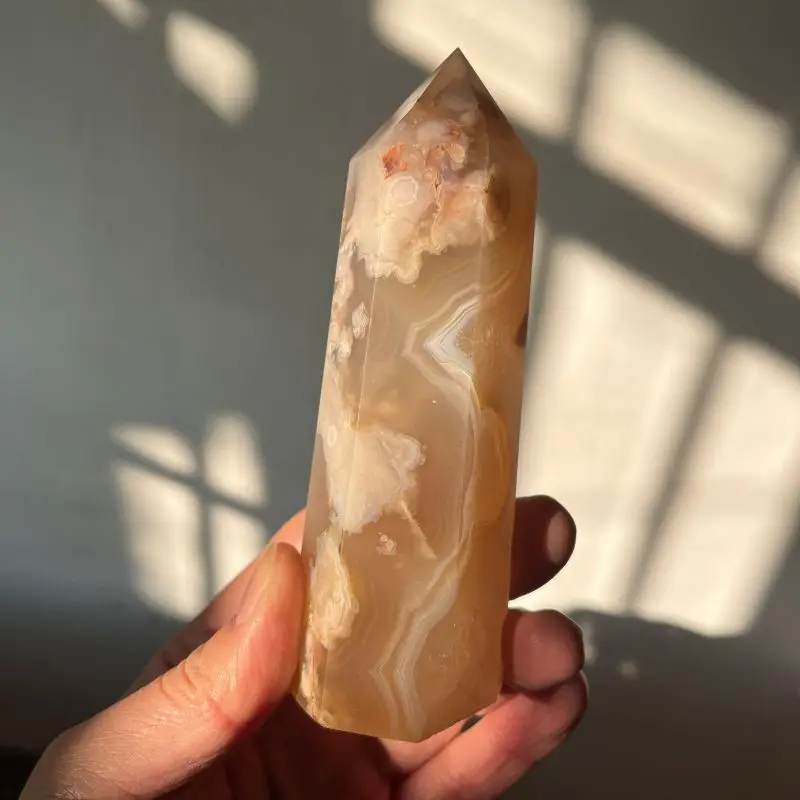 Natural Flower Agate Tower Crystal Healing Point Polished Stone Energy Generator Reiki Wand Home Decoration Gift