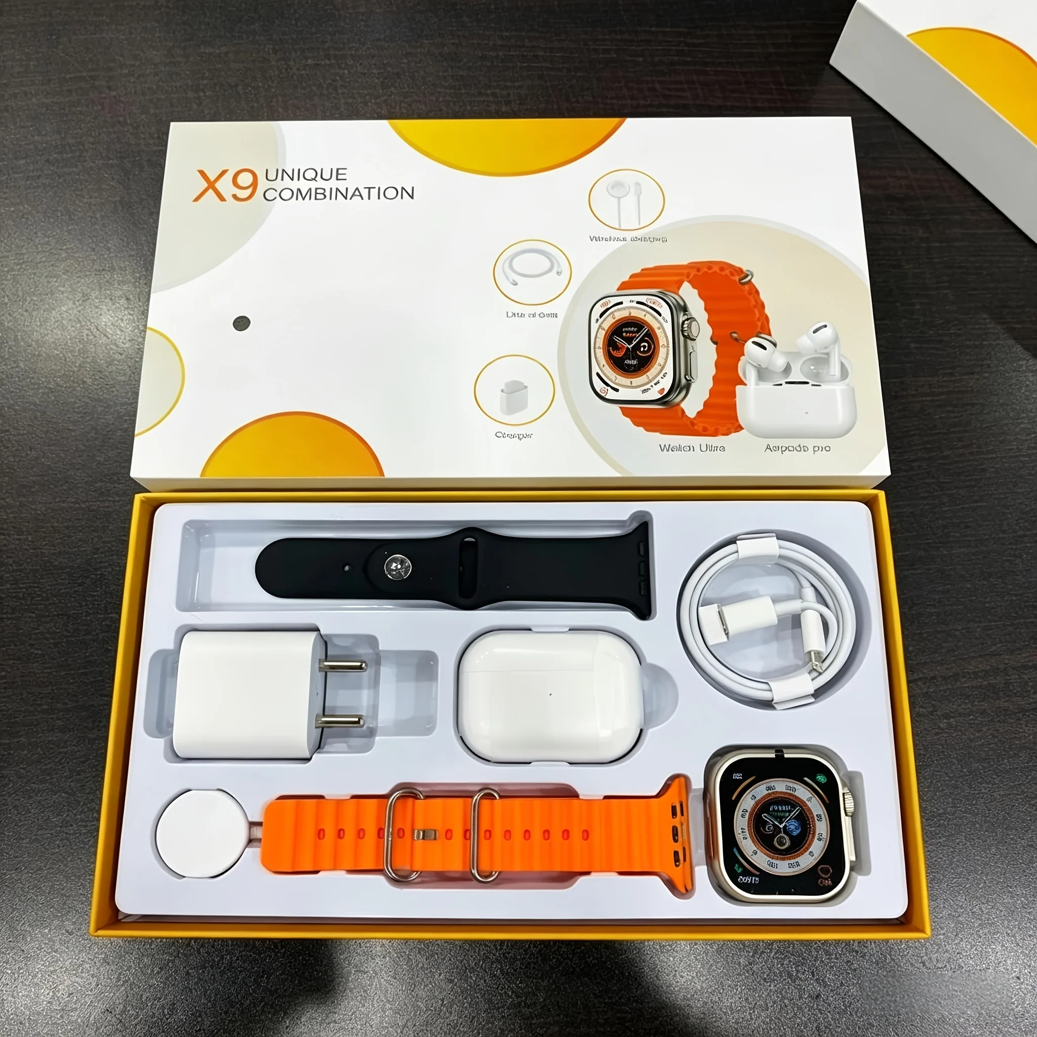 Premium 6-In-1 Smartwatch Set TWS Wireless Earbuds Combo 20W Fast Charger Dual Straps Luxury Tech Gift Box For Men Women