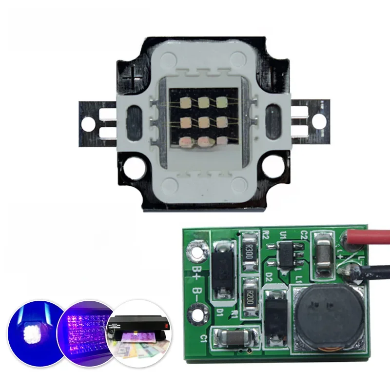 10W UV led ultrafioletowy 365nm 375nm 385nm 395nm 410nm 420nm lampa led dużej mocy + 10w niewodoodporny sterownik 900mA — zdjęcie 2