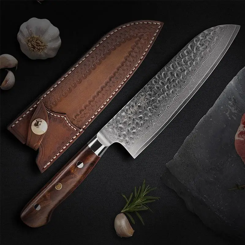 FZIZUO 7 Inch Santoku Knife, Damascus Steel VG10 Core Kitchen Knife, Multipurpose Chef Knife with Gift Box