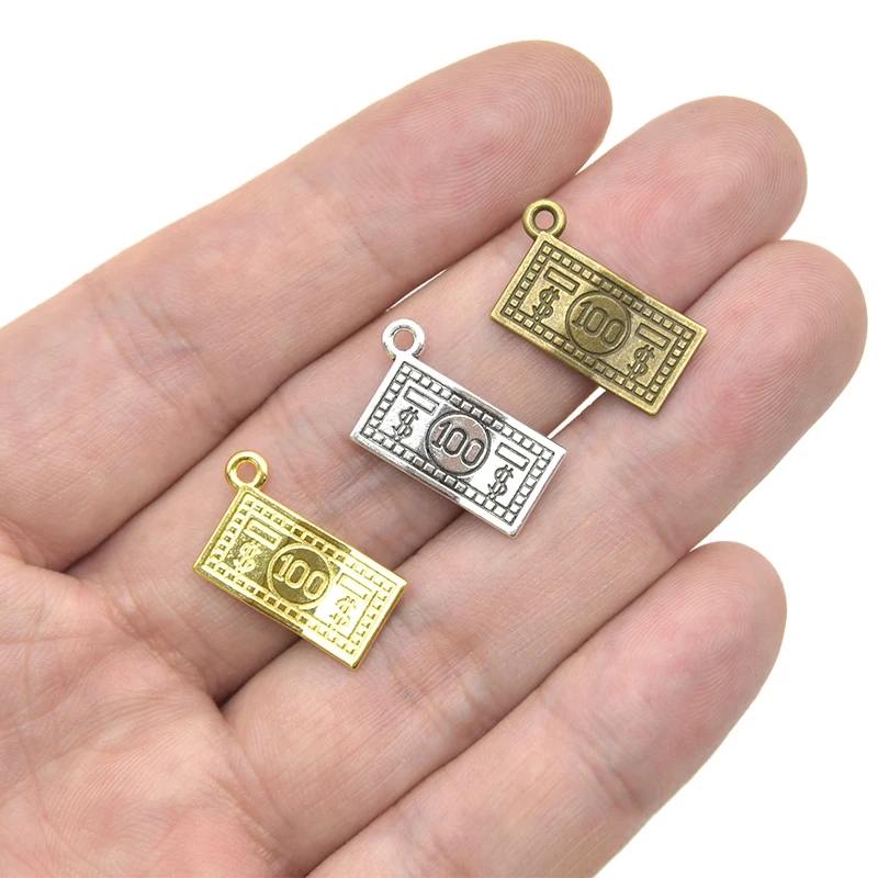 Wholesale 15pcs Three Color Dollar Charms Alloy Metal Money Pendants For DIY Bracelets Necklace Jewelry Making Craft