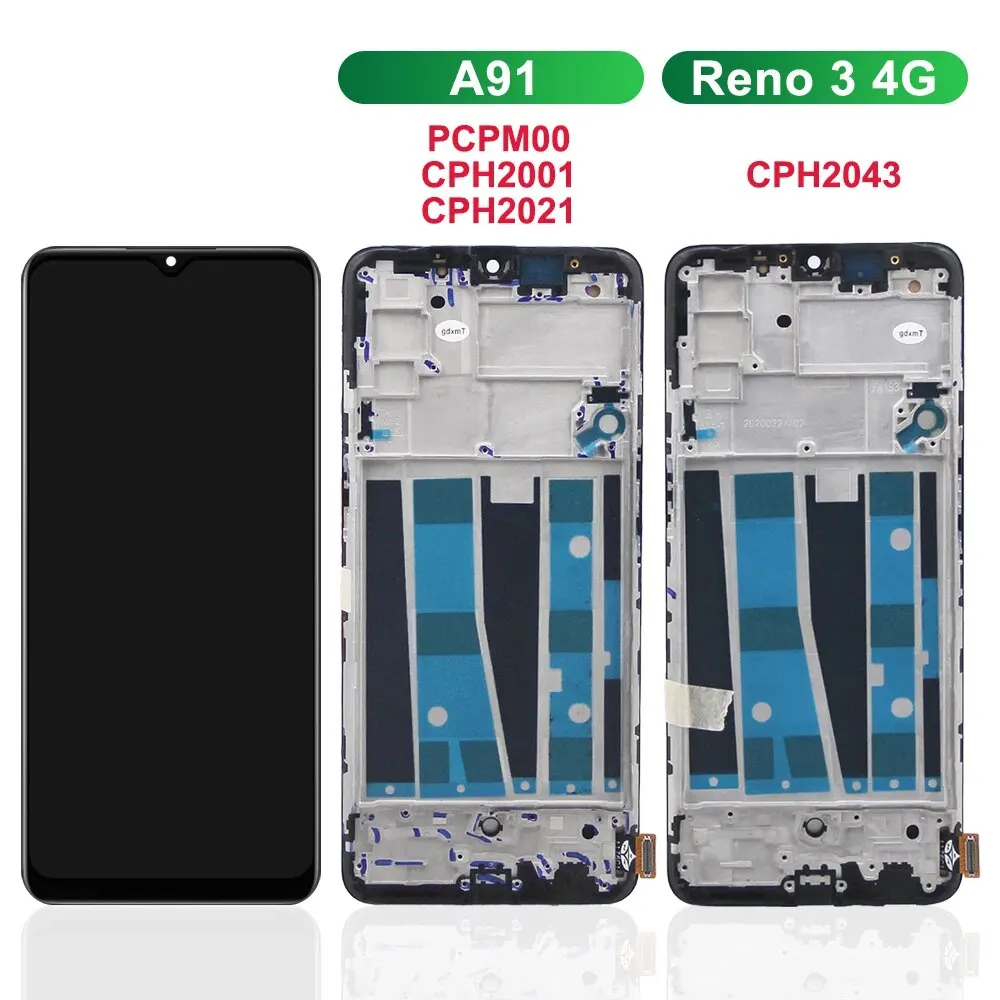 Reno 3 OPPO Reno3 CPH2043 Display Screen with Frame, for Oppo A91 CPH2001 CPH2021 Lcd Display Digital Touch Screen Assembly