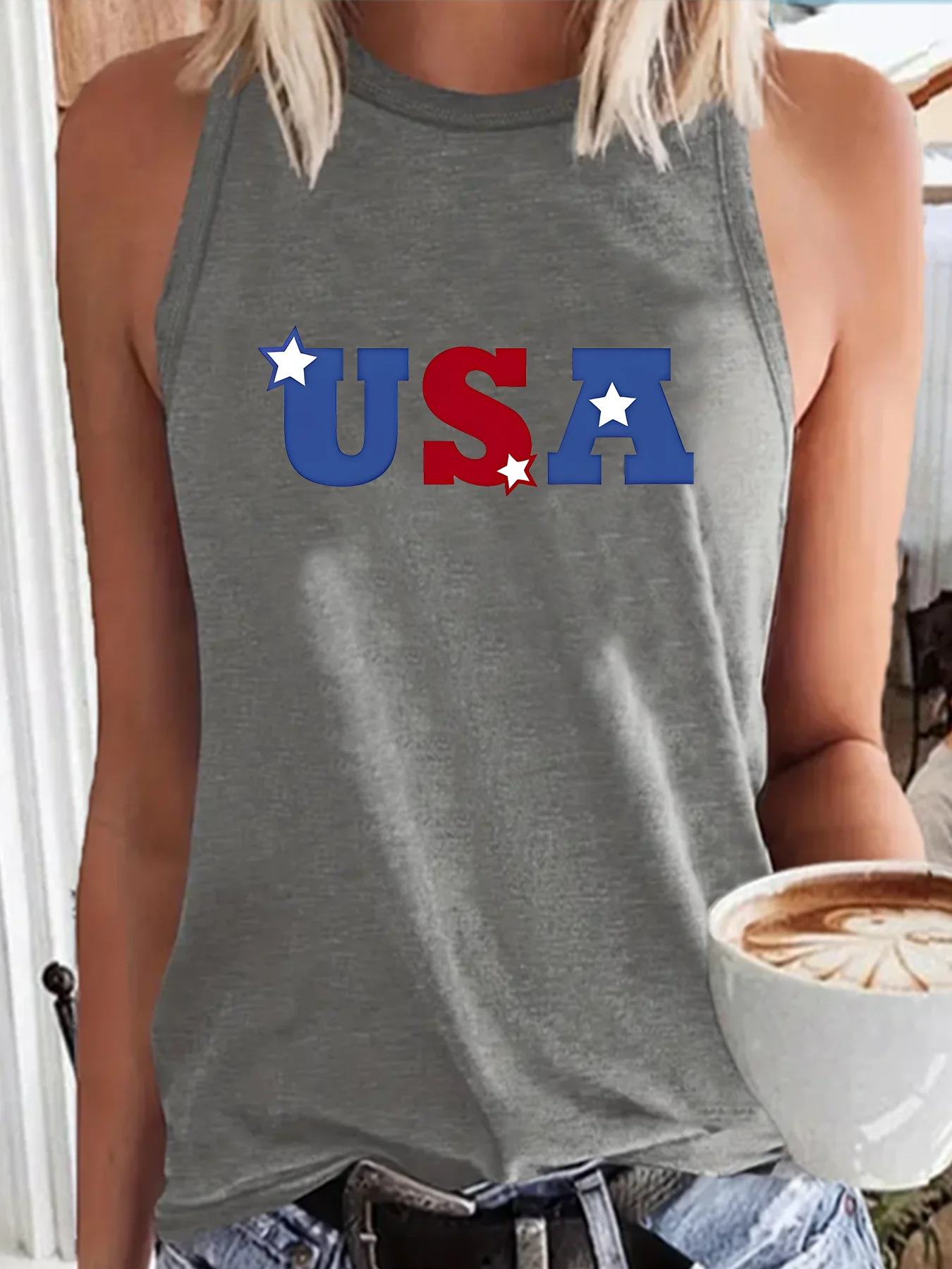 Juli 4th Aankomst Vrouwen Mouwloos Grappige Funny Fashion Funny Sports Women's Tank Top Loose O Neck Sleeveless Casual Tank