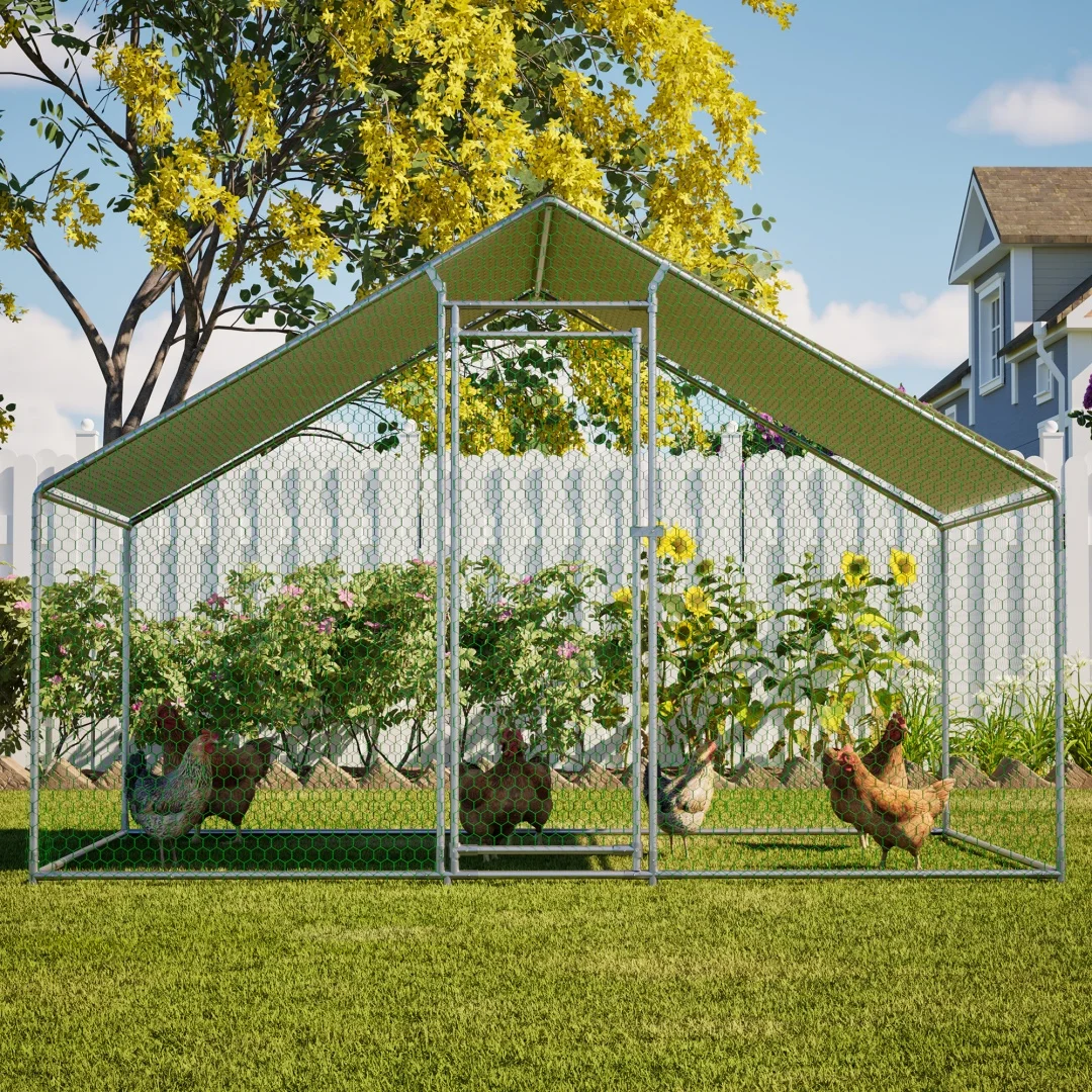 3x2x2m Buiten Metalen Kippenhok met Veiligheidssloten, Waterdichte PE-oliedoek Afdekking, Winddicht, Regenbestendig, Niet Gemakkelijk Vervormbaar, Kleine Pluimveekooi