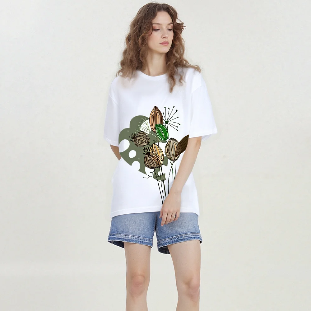 

Short Sleeve T Shirt with Artistic Botanical Flower and Leaf Graphic Fashion Crew Neck Casual Comfort Fit Daily Wear Tee