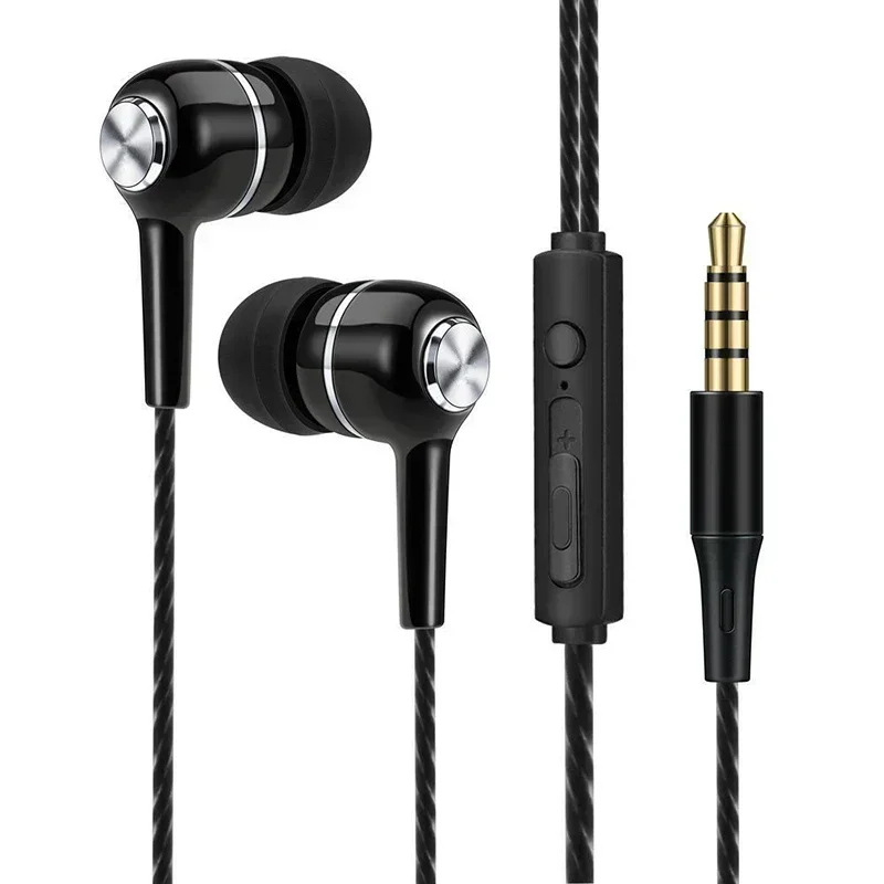 Wired Sport Earbuds com microfone, Bass Phone Earphones, Stereo Headset, Volume Control, Music