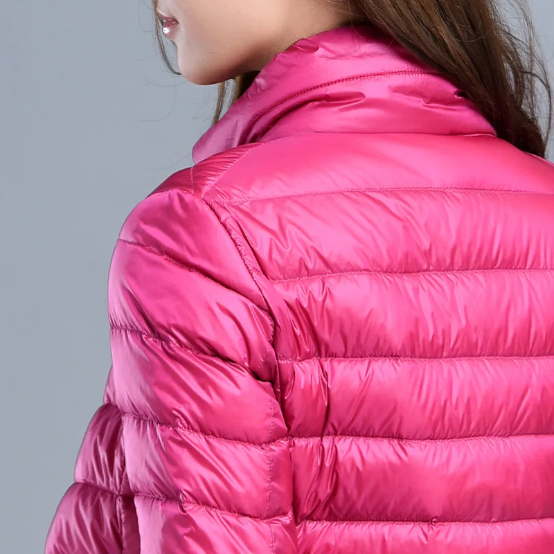 Winter Women White Duck Down Jacket Soft Light Weight Korean Version Stand Collar Short Down Coat S-8XL