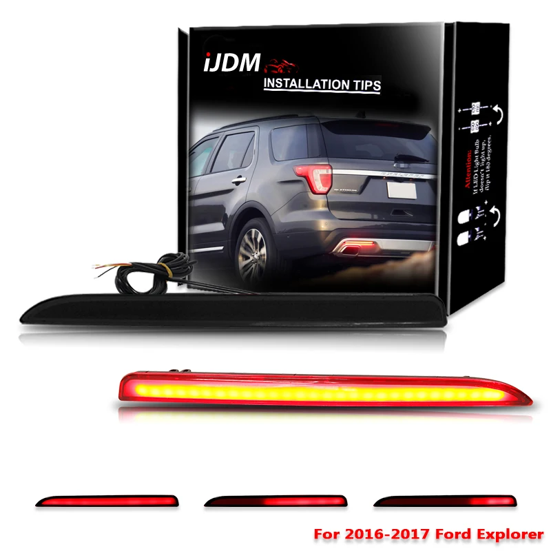 IJDM Taillight Style czerwony 3D optyczny LED reflektor tylnego zderzaka jazdy tylne światło hamowania dla 2016-2017 Ford Explorer Stock zderzak
