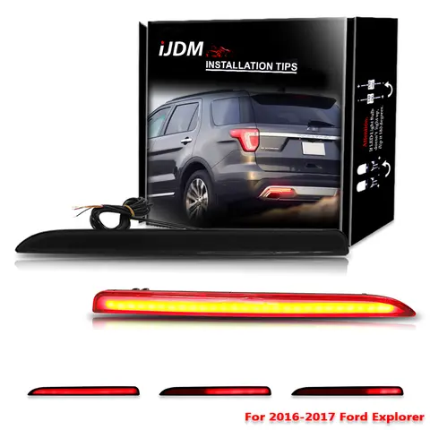 iJDM Taillight Style Red 3D Optic LED Rear Bumper Reflector driving Tail Brake Light For 2016-2017 Ford Explorer Stock Bumper