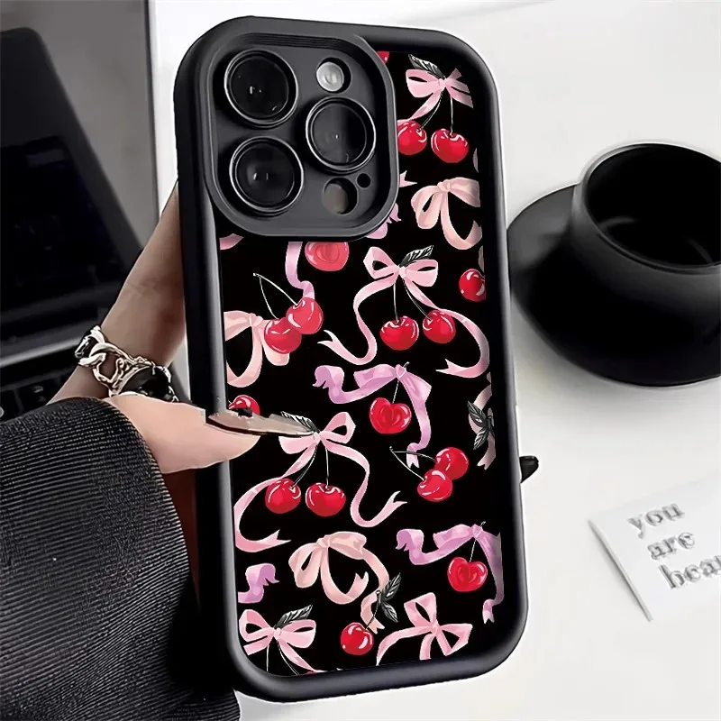 Casing ponsel ceri stroberi merah muda, pelindung telepon genggam Xiaomi Mi 11 Lite 5G 14 13T 13 12T 12X 12 Poco F6 F5 X6 X3 Pro F3