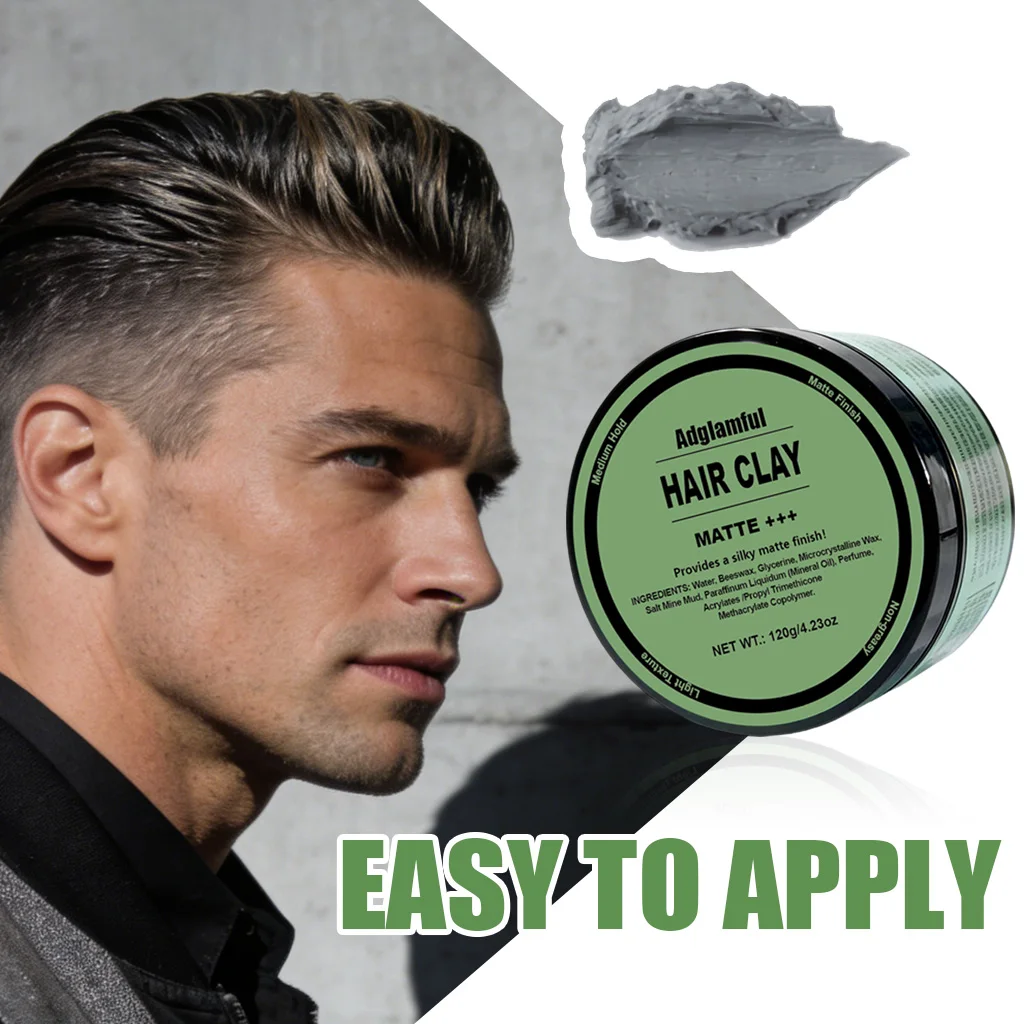 Adglamful 120g Arcilla Mate para Peinar el Cabello a Base de Agua, Fácil de Lavar, Sin Brillo, Fijación Fuerte, Cera Texturizante para Hombres, Aspecto Natural