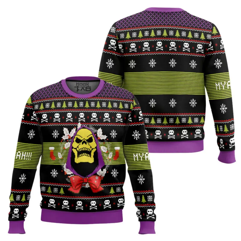 Man and Skeletor Ugly Sweater 2025 New Funny Xmas Party Wear Winter Warm Cozy Holiday Pullover Plus Size Christmas Sweater Gifts