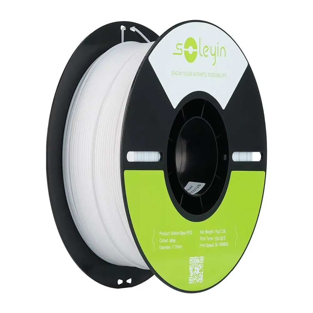 Filamento PETG Básico Creality Soleyin para Impressora 3D 1.75mm 1KG Consumíveis para Impressão 3D Branco para Materiais Renováveis DIY