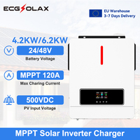 ECGSOLAX 4.2KW 6.2KW Hybrid Solar Inverter 24V 48V 220Vac Hybrid Inverter With 120A MPPT Charging Controller LCD PV Max 500VDC