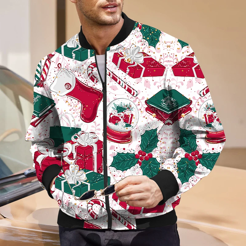 2024 new autumn and winter Christmas snowflake men's zipper velvet jacket