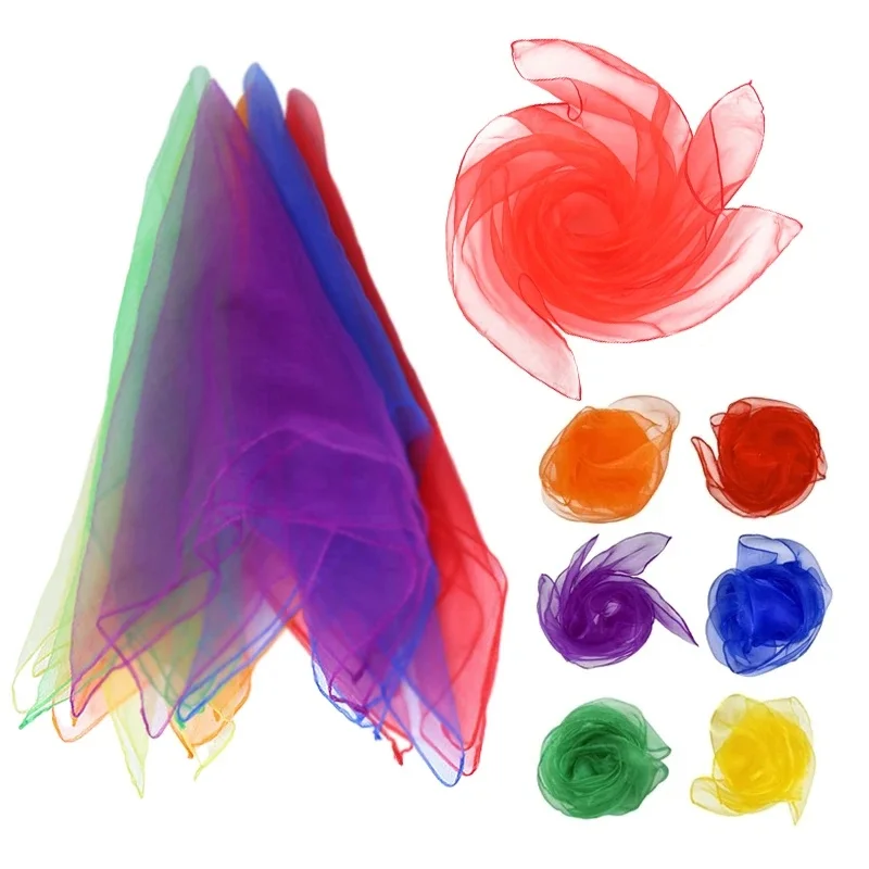 Foulard fin en mousseline de soie et Nylon, 6 couleurs unies, spectacle de magie, Performance de danse, écharpe carrée bonbon, foulard Transparent, châle
