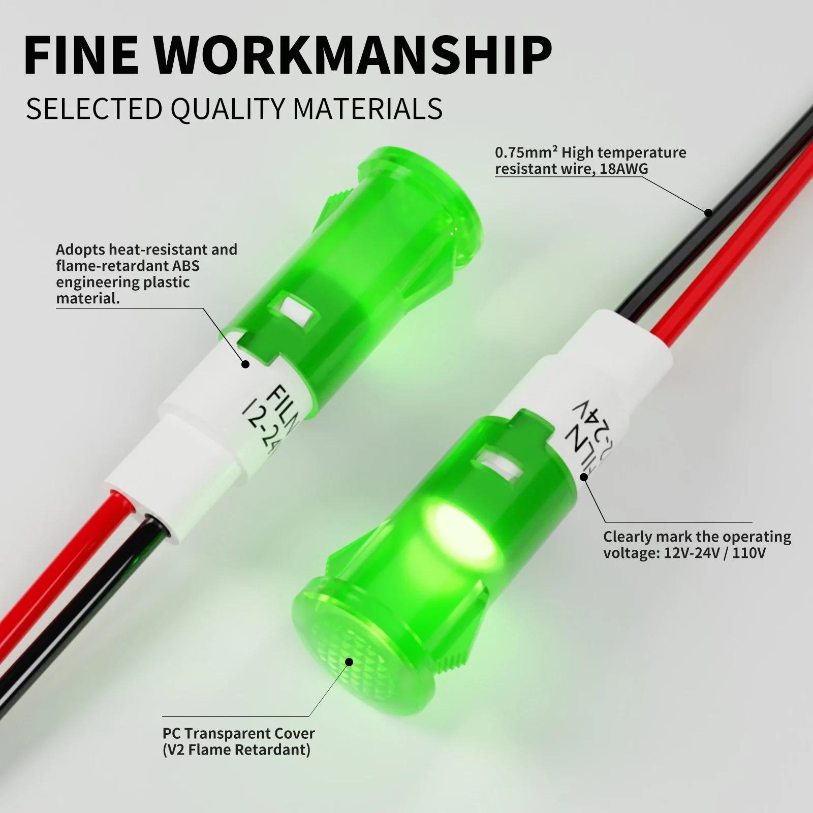 10PCS 10mm LED Indicator Light 12V 24V Metal Shell Signal Lamp Pre-wired 18AWG for Car Boat Truck Marine Dash Panel Warning
