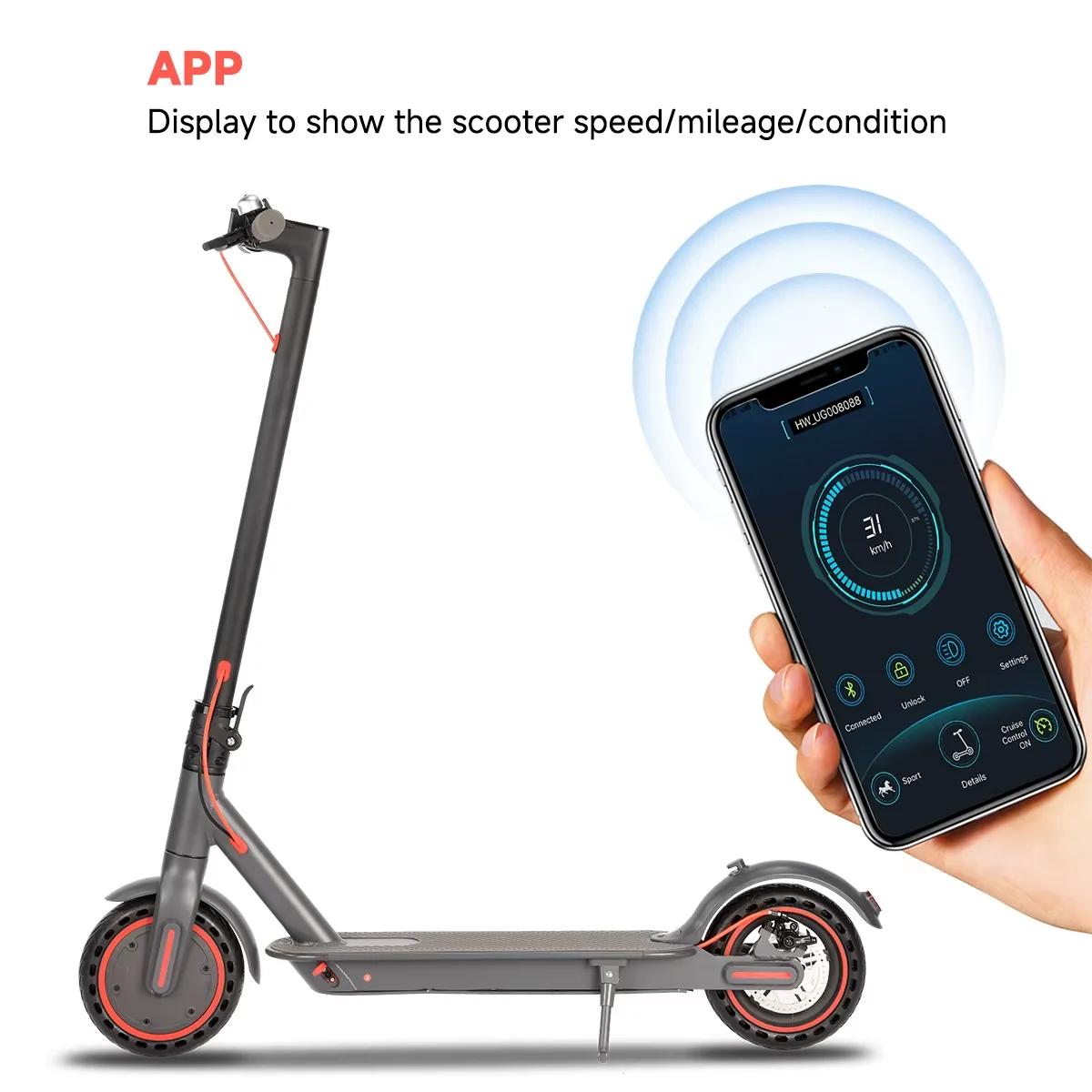 SUNNIGOO-patinete eléctrico para adultos, 36V, 10,4Ah, 350W, Motor de 30KM de largo alcance, 30 KM/H, neumáticos sólidos de 8,5 pulgadas, aplicación inteligente plegable, EScooter 3