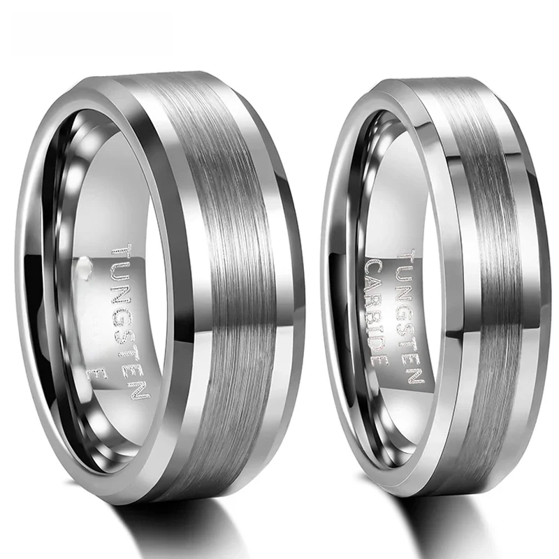 TIGRADE Fashion 6/8MM wysoki połysk męskie pierścionki szczotkowany pierścionek z węglika wolframu prosty klasyczny obrączka pierścionek zaręczynowy — zdjęcie 2