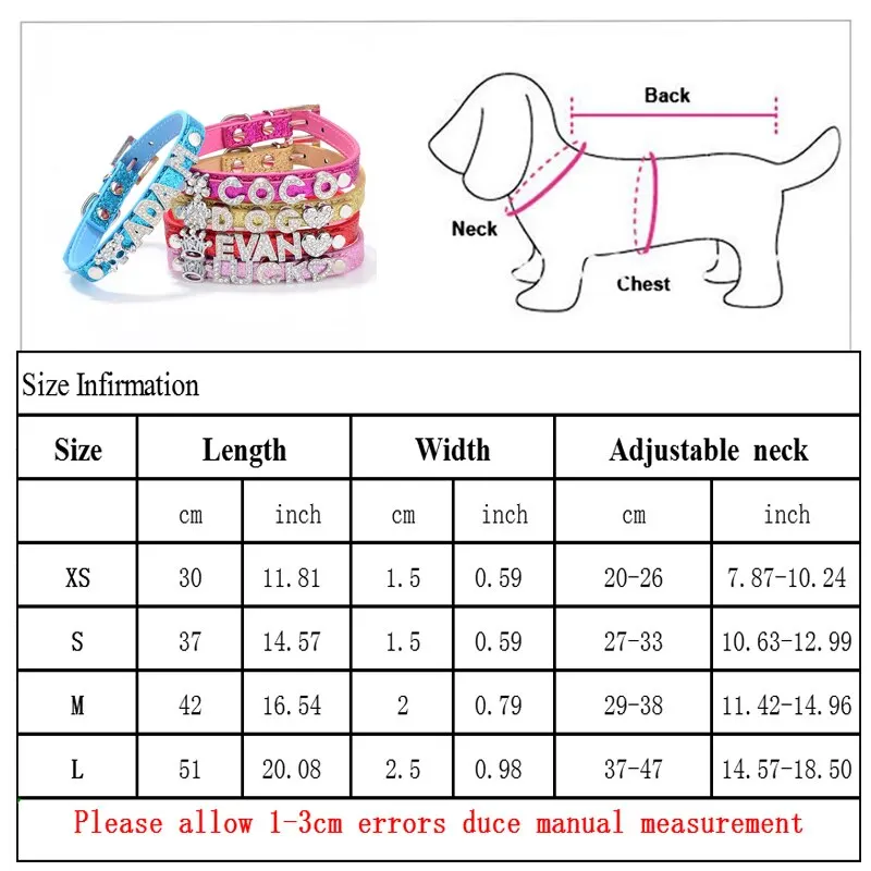 Pets Name Tag Dog Collar Bling Rhinestone DIY Name Puppy Cat Leather Collars For Small Large Dogs Necklace Free Name Pet Items