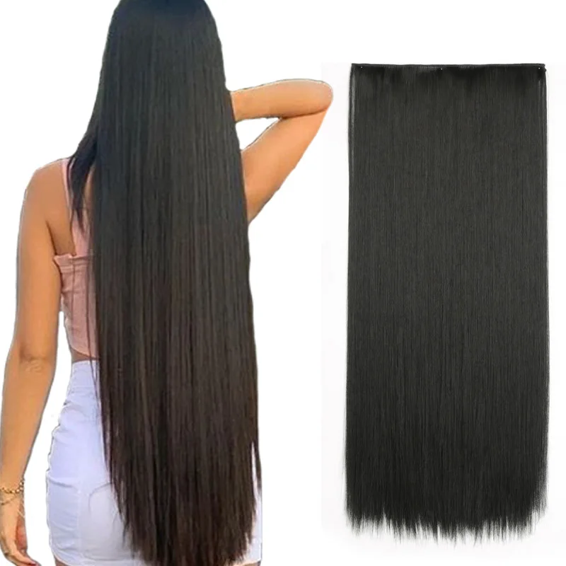 Clip In Synthetic Hair Extension Straight One Piece 5 Clips Full Head Transformation for All Occasions