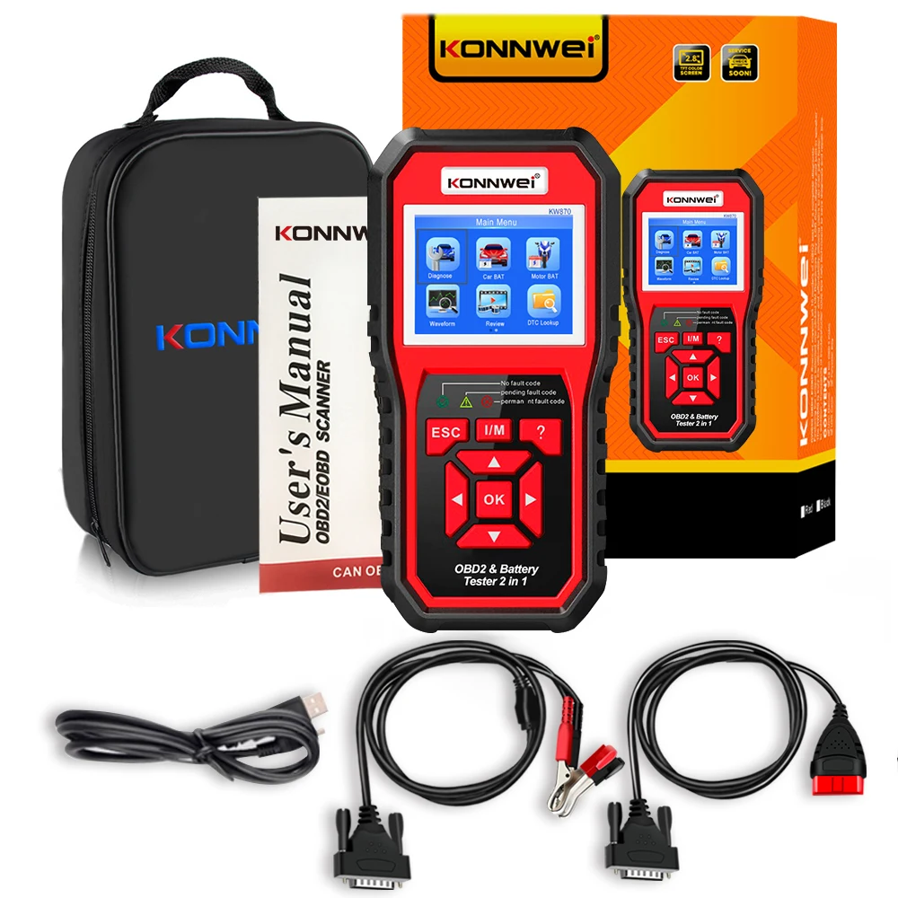 Konnwei KW890 KW880 KW870 12V Car Battery Tester 3 in 1 Automotive Code Reader OBD2 Scanner Analyzer Oil Reset Diagnostic Tool