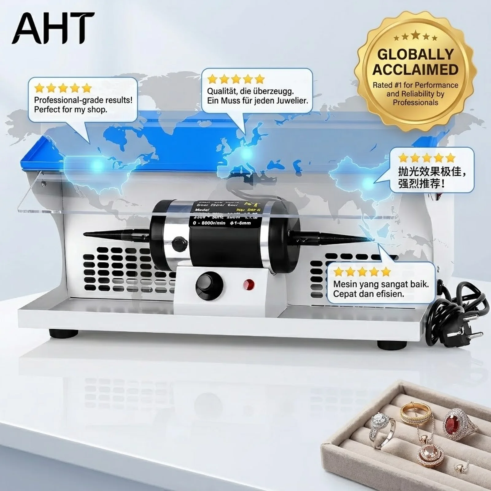 AHT Bench Jewelry Polisher Machine With Dust Collector Mini Desktop Grinding Buffing Lathe Polishing Grinder Craft Workbench Equ