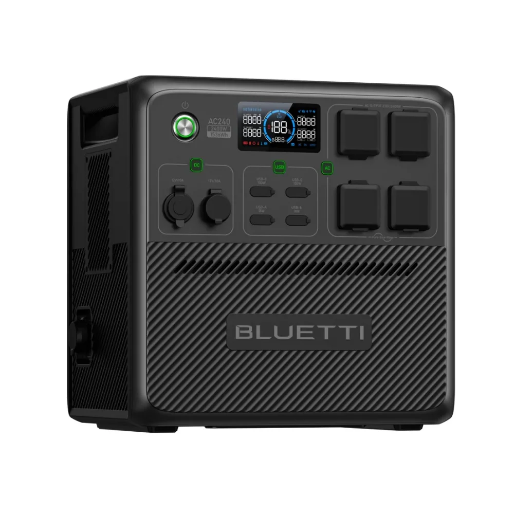 【US Plug】BLUETTI Solar Generator AC240, 1536Wh/2400W Solar Generator Emergency Power for Camping, Home Use, RV Life