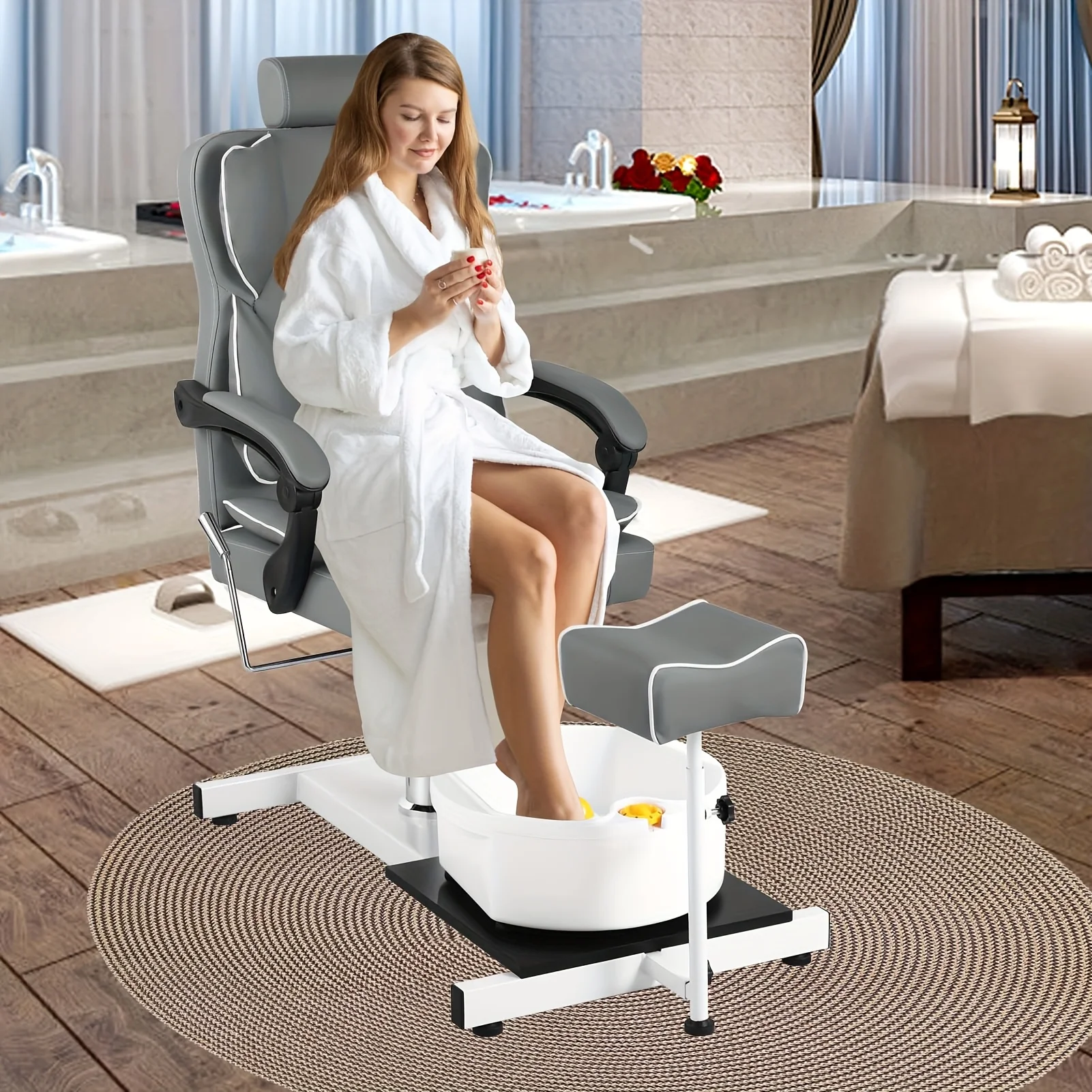 كرسي سبا للقدمين، أريكة صالون الأظافر مع حوض حمام القدم، كراسي باديكير مع رفع هيدروليكي ودوران 360 درجة، أثاث