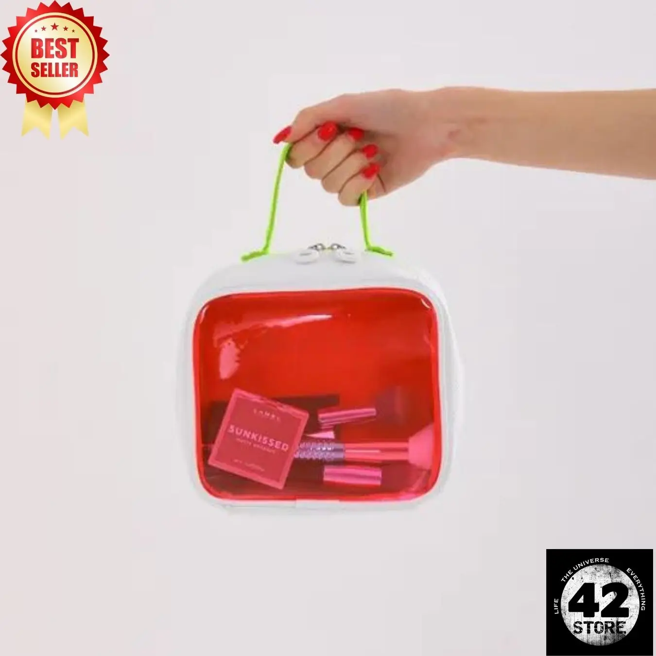 Transparent Makeup Bag Cosmetic Pvc Plastic Make Up Red Woman