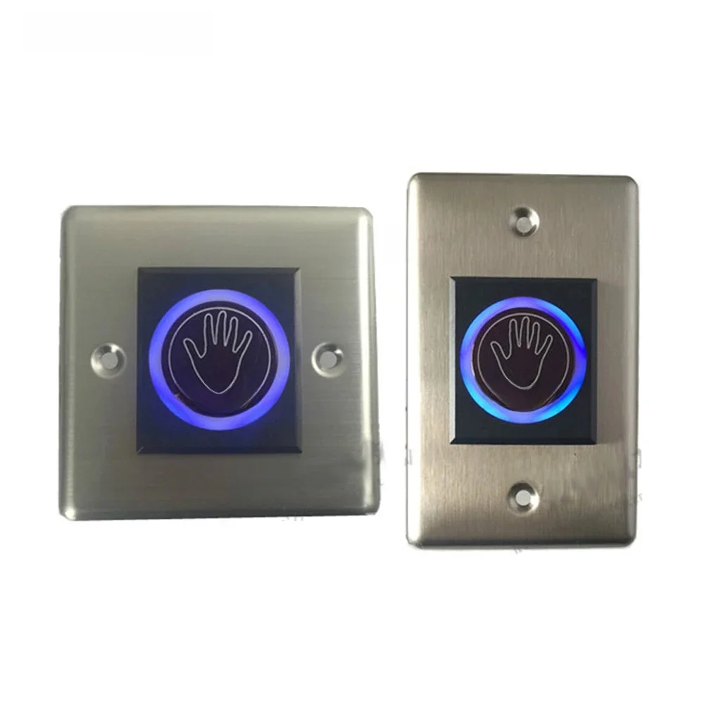 Infrared exit button With blue back lights Palm sensing 86X86mm NO touch panel NO/NC/COM output, electric box cassette