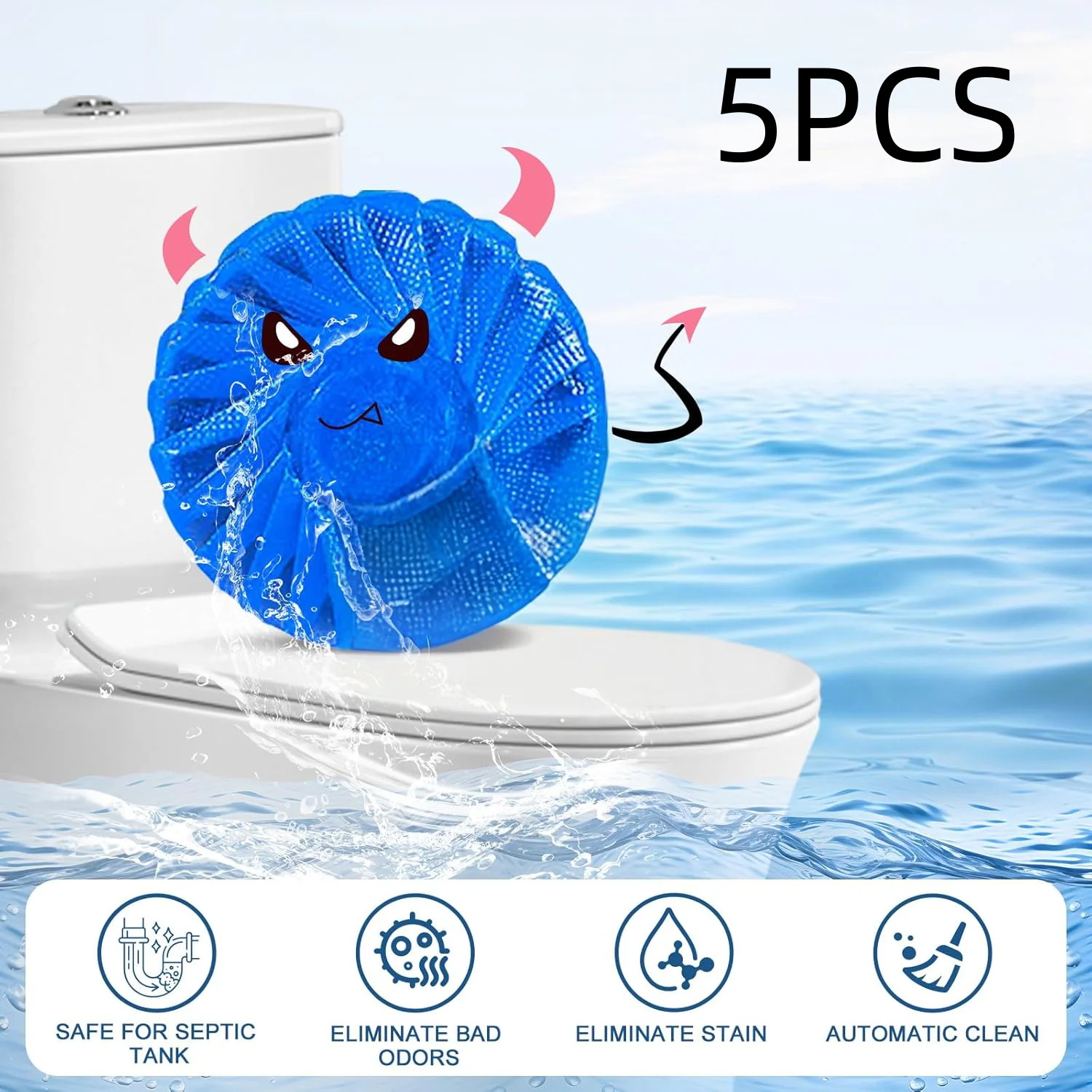 1 juego (total de 5 uds) de bloques de limpieza de inodoro: limpia automáticamente, elimina los malos olores y las manchas, ideal para inodoros domésticos
