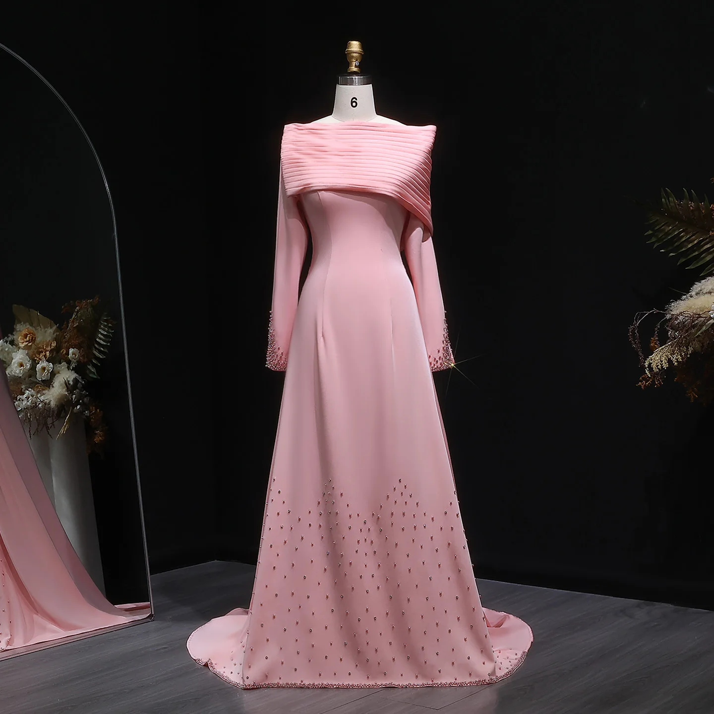 

Sharon Said Elegant Pink Off Shoulder Evening Dress with Pearls Crystal for Woman Wedding Party Prom Gown 2025 SF300 Customized